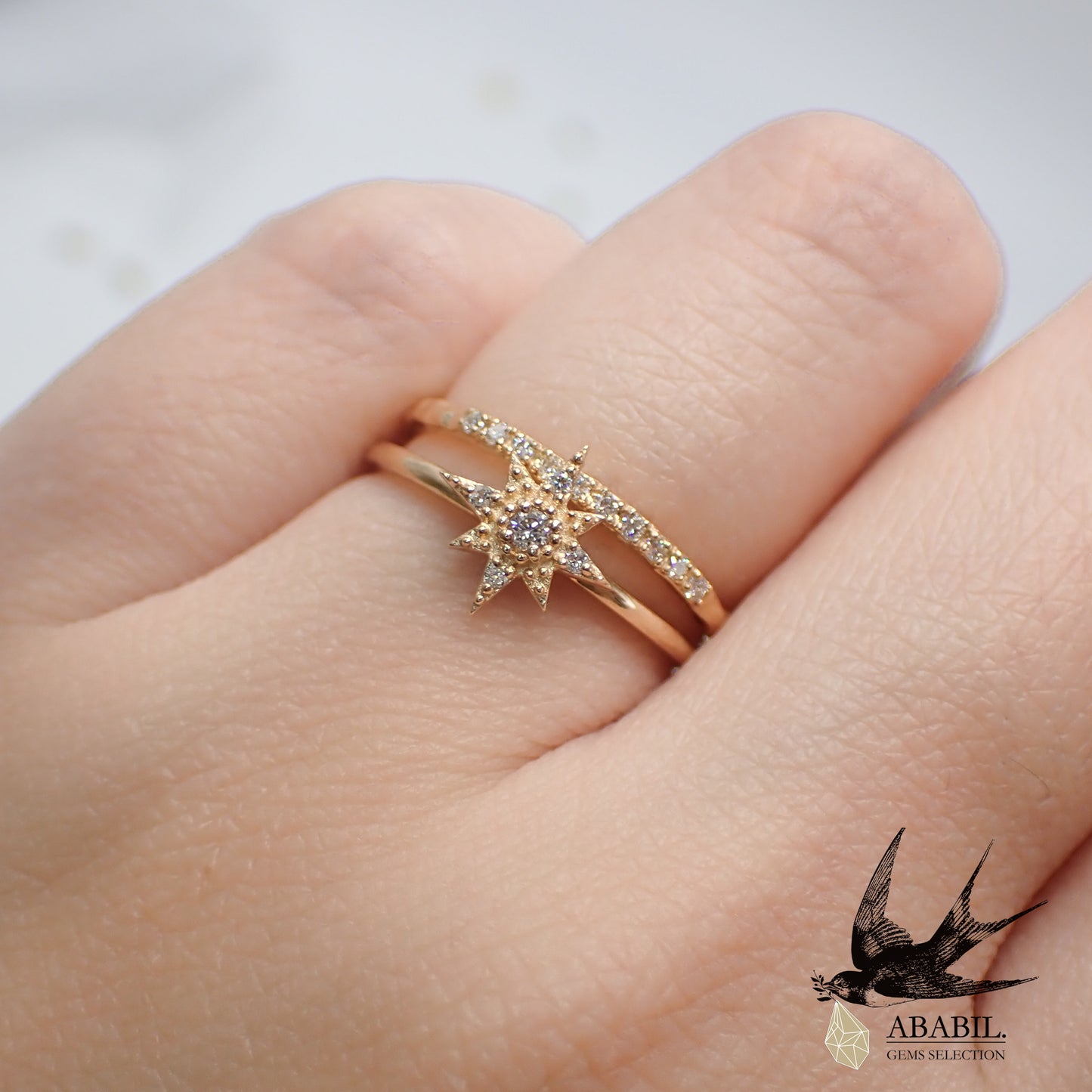 K10六芒星 天然ダイヤモンドリングD0.04ct★重ねつけ、ライトジュエリー★