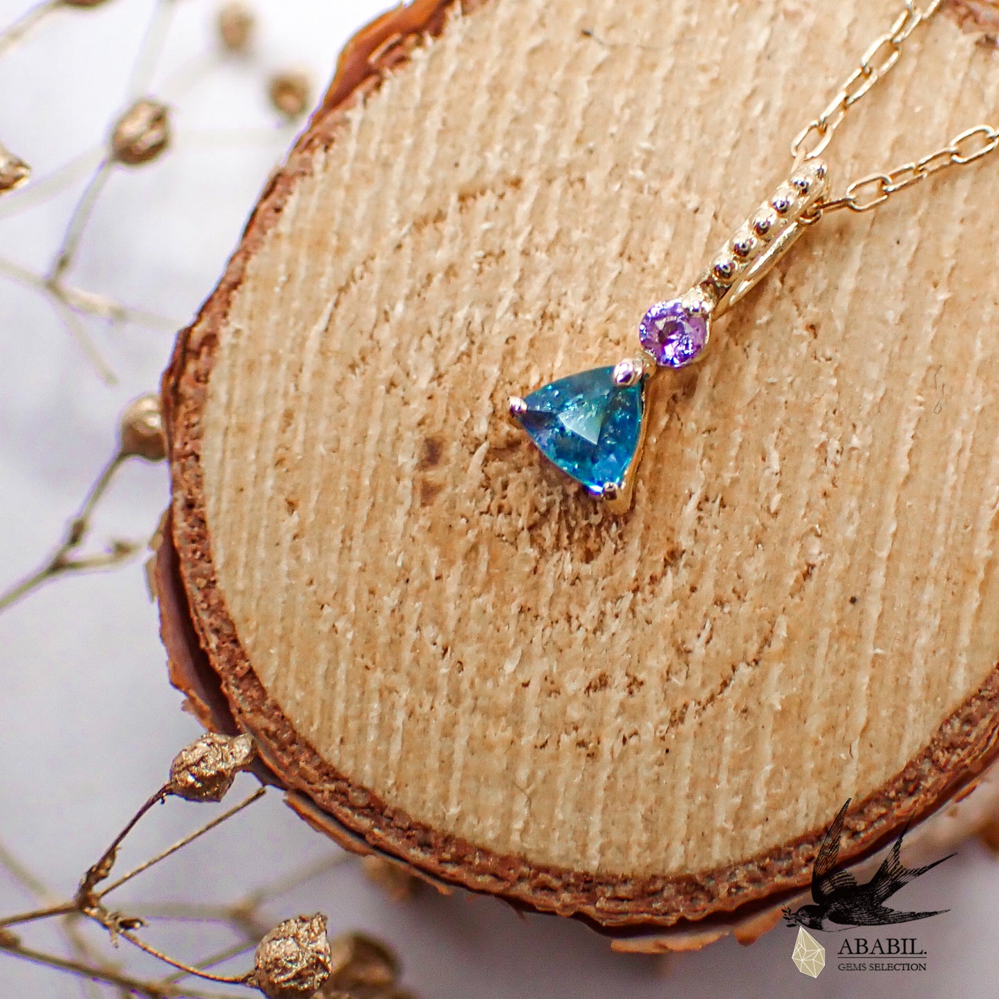 Artwork・Delicate Combination Pendant Top【Bicolor Paraiba Tourmaline・Purple Sapphire】