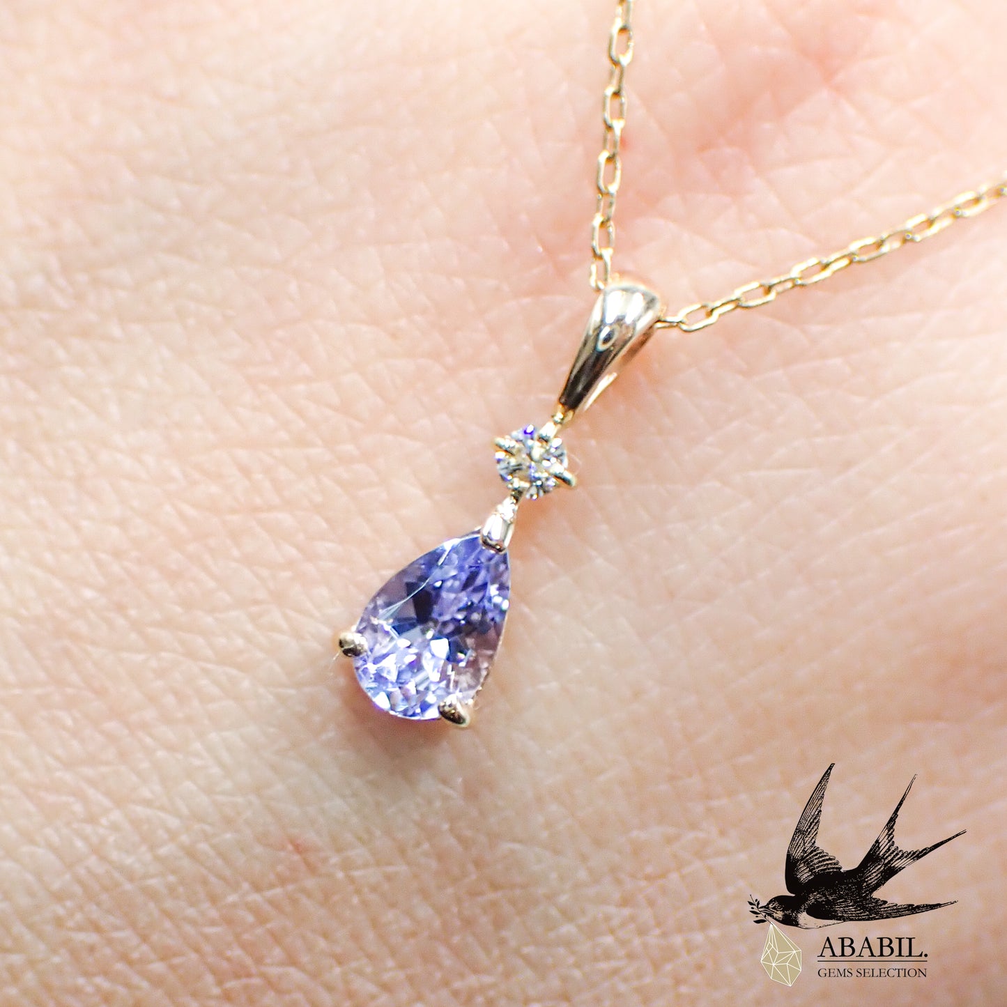 Artwork・Simple pendant top・with diamonds【Lavender Zoisite】
