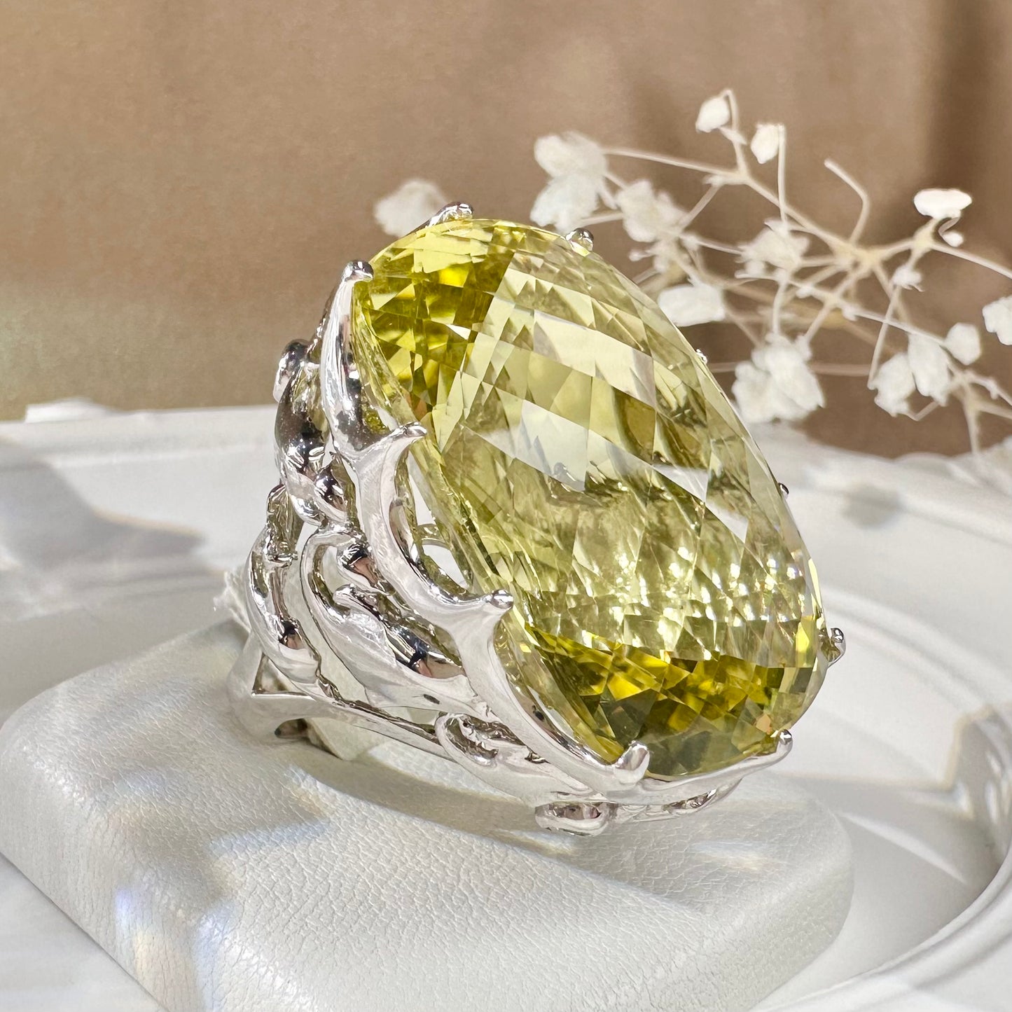 【K18】イエロークォーツ 55.33ct 超大粒 存在感抜群 リング