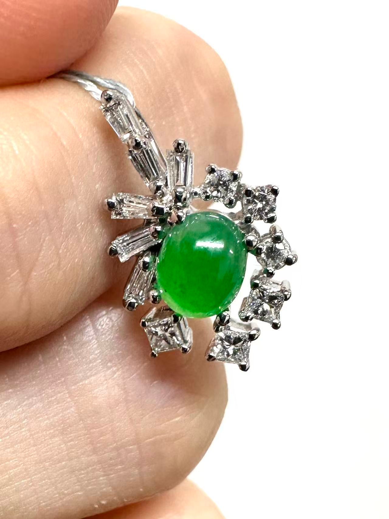 【美品】Pt900 翡翠 6×5mm ダイヤモンド ペンダント