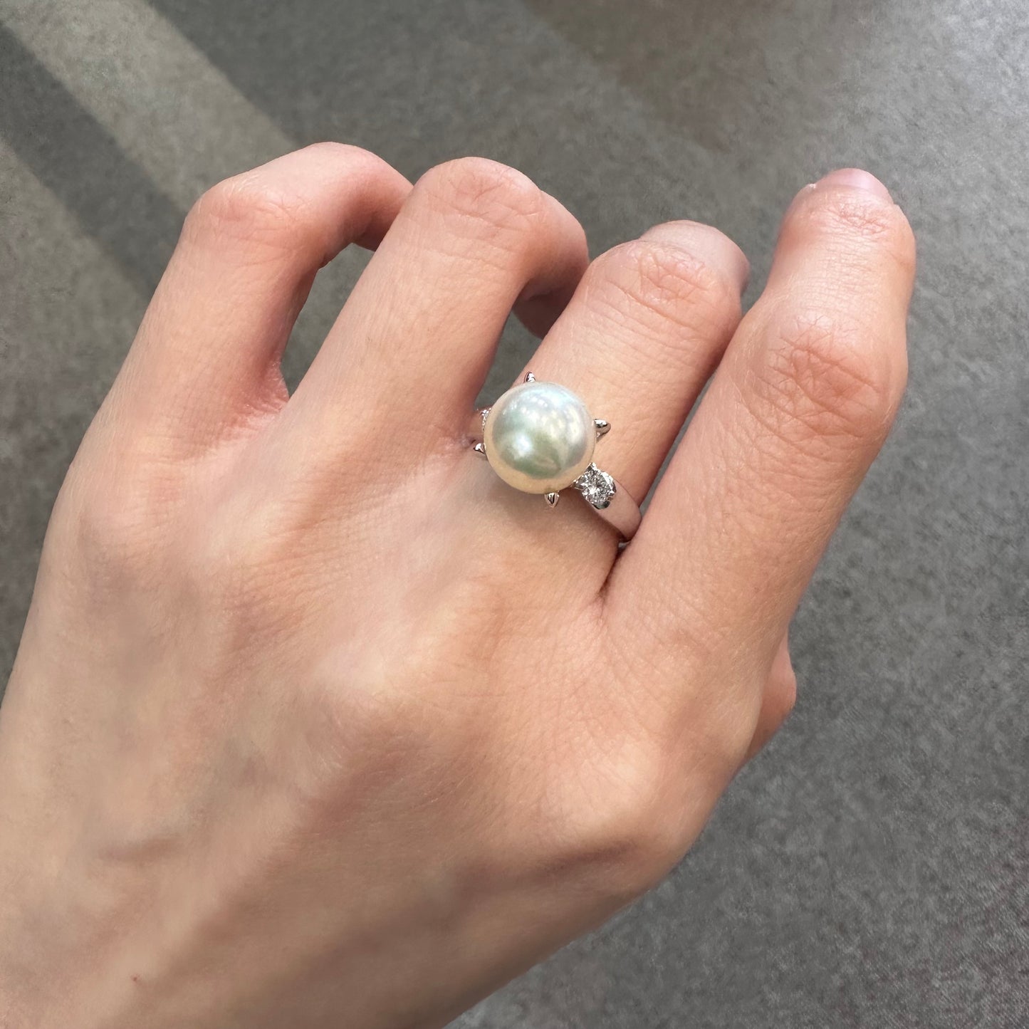 【美品】PT900 アコヤ真珠 9.3mm ダイヤモンド リング