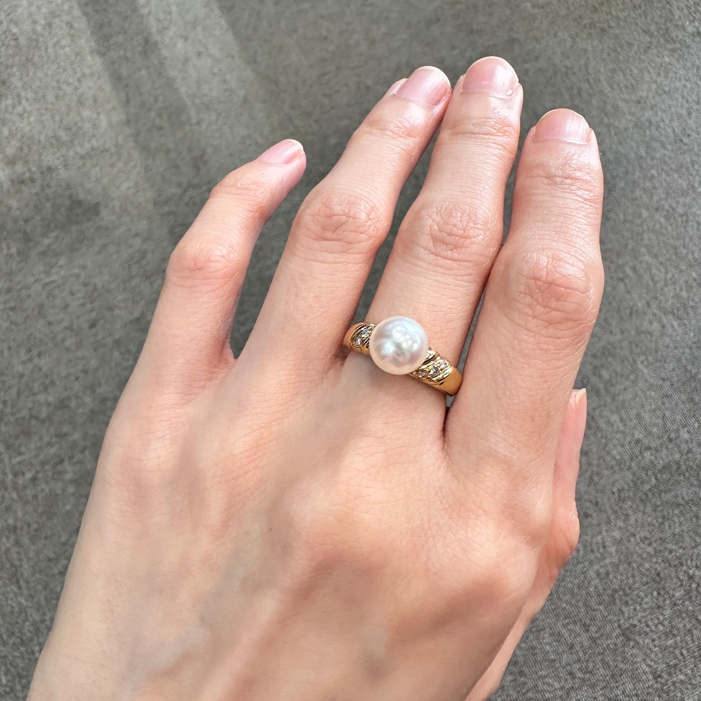 【MIKIMOTO】K18 アコヤ真珠 ダイヤモンド リング