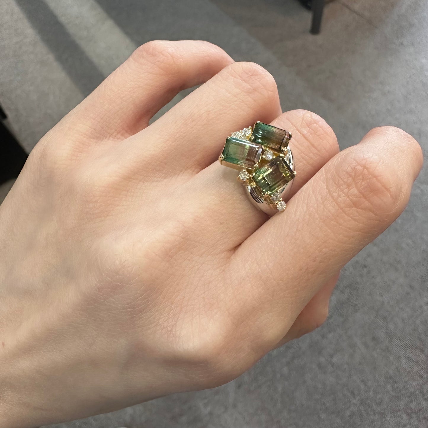 【美品】PT900/K18 トルマリン 4.65ct デザインリング