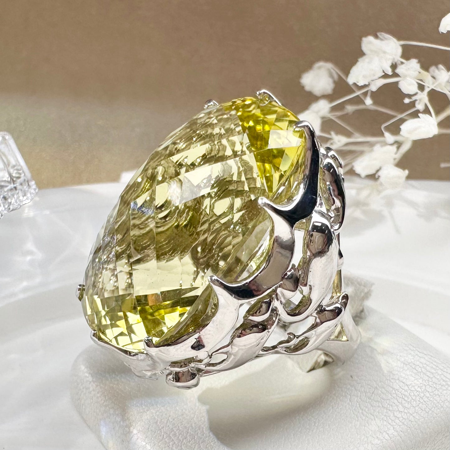 【K18】イエロークォーツ 55.33ct 超大粒 存在感抜群 リング