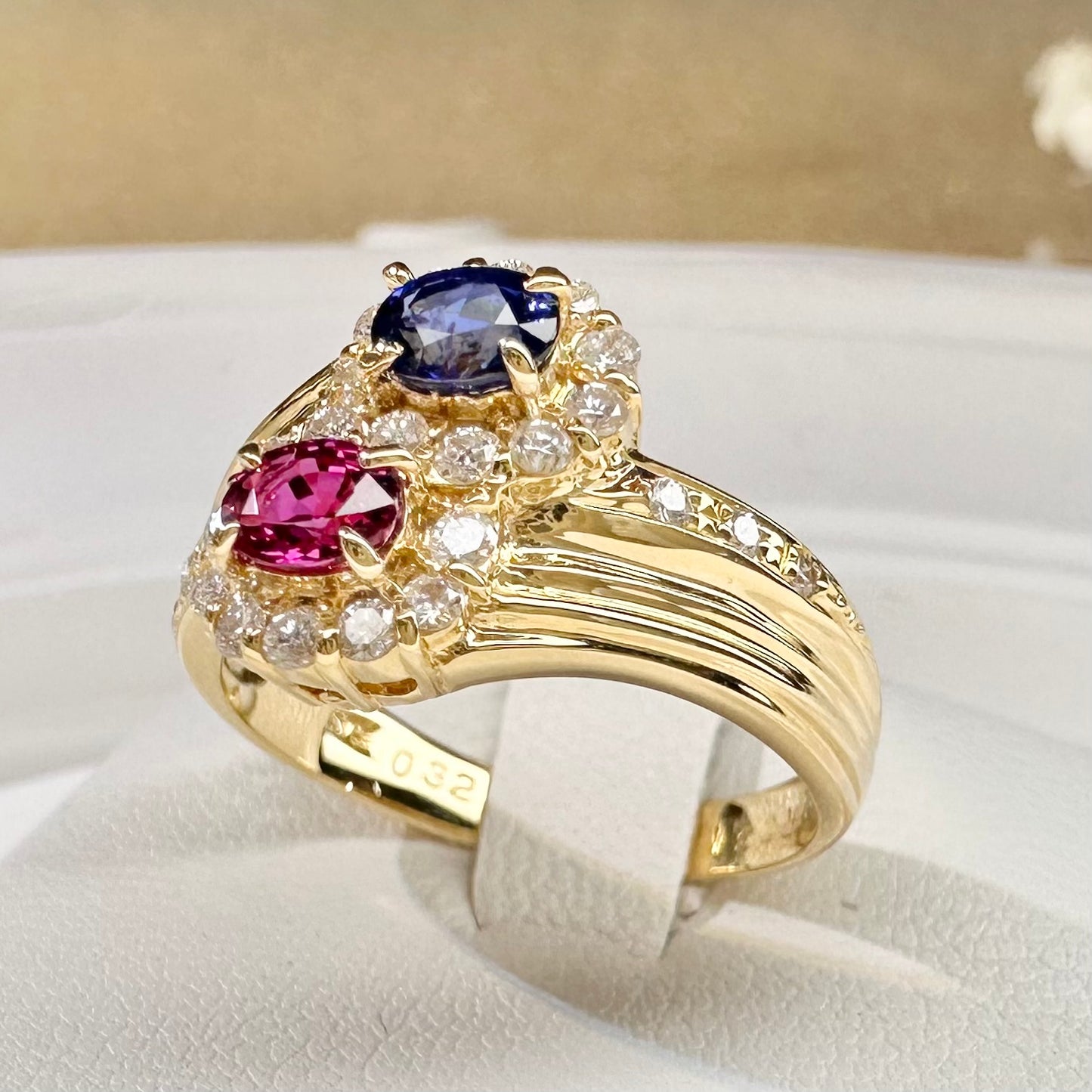 【K18】ルビー 0.31ct サファイア 0.35ct リング