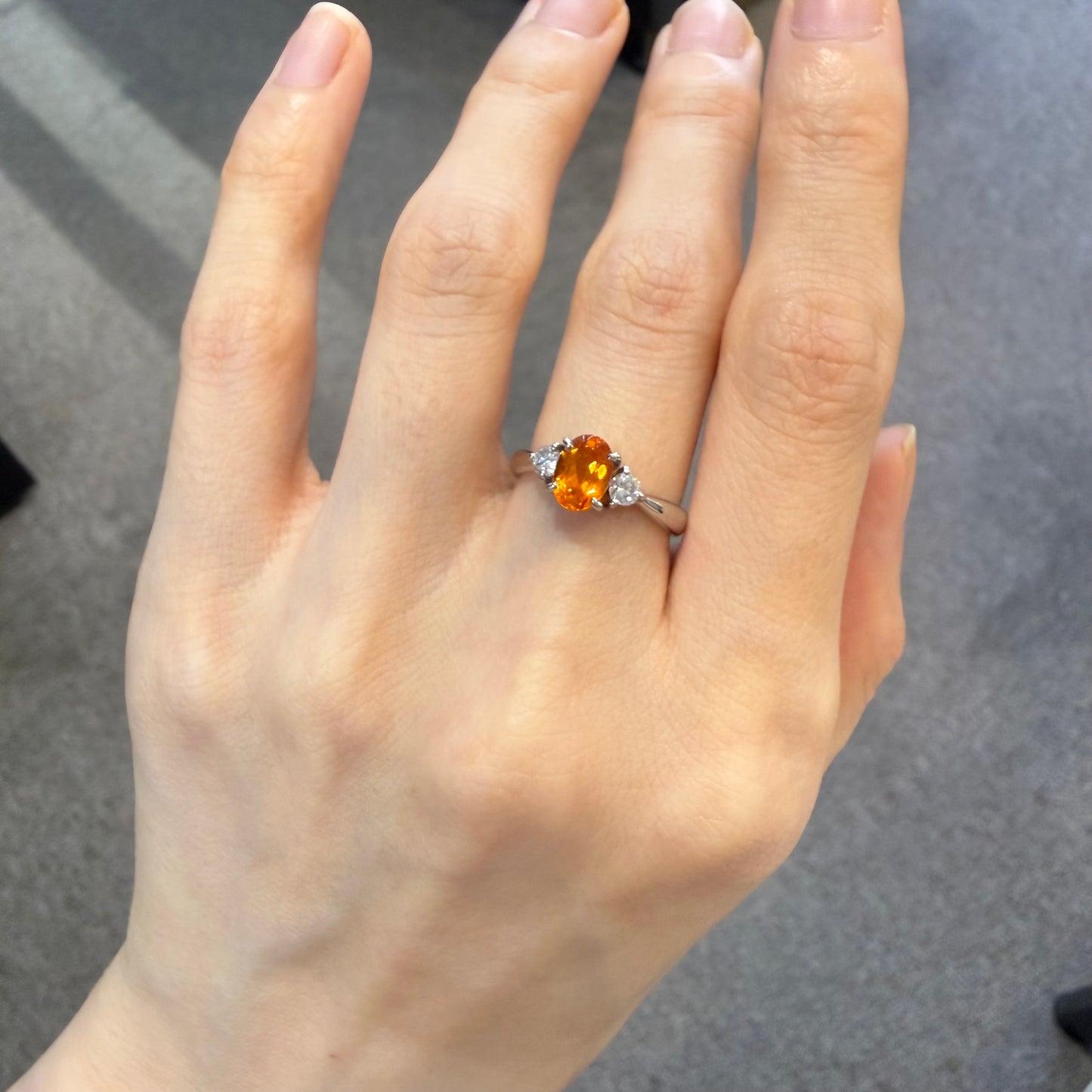 【美品】PT900 スペサルティンガーネットリング 1.22ct x ダイヤ