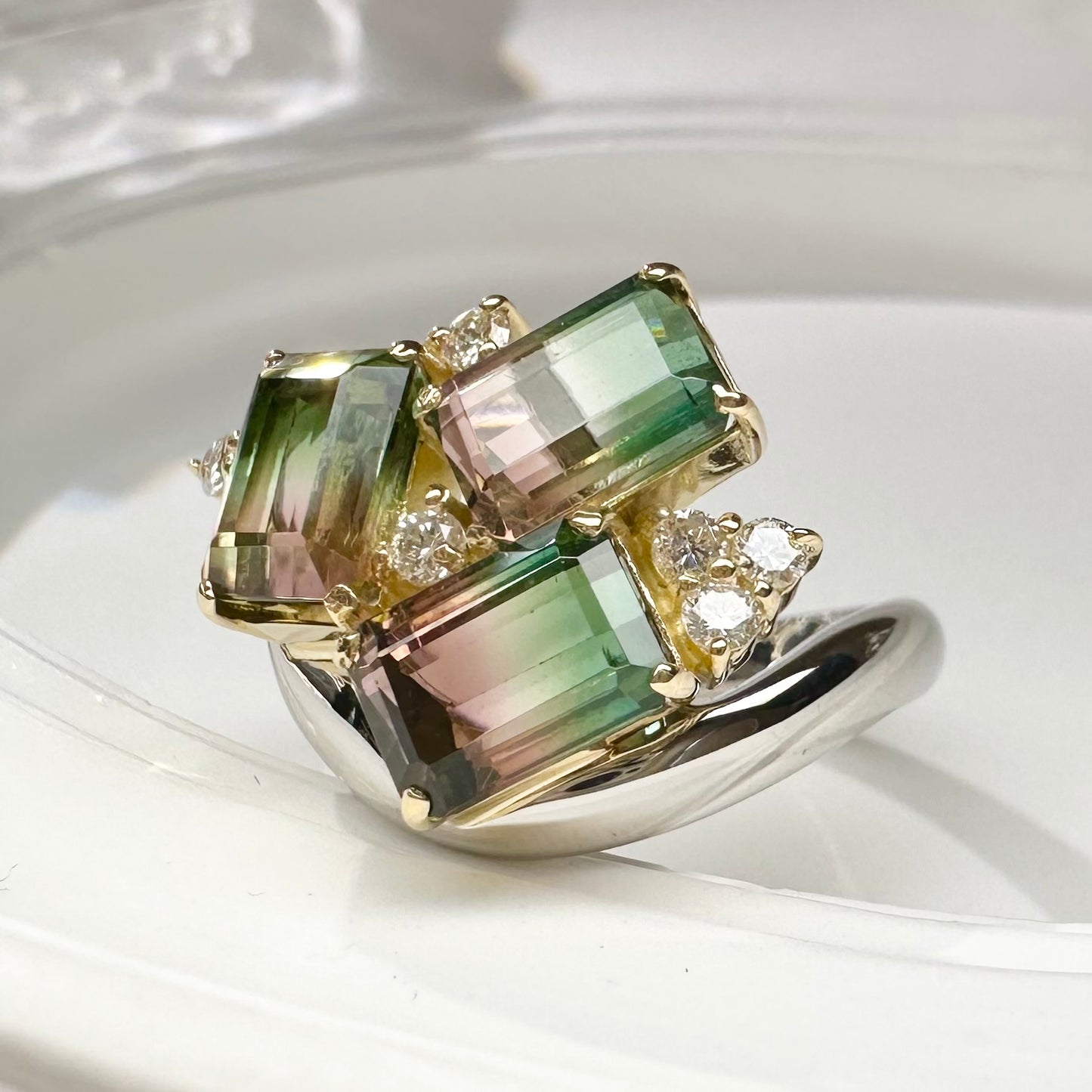 【美品】PT900/K18 トルマリン 4.65ct デザインリング