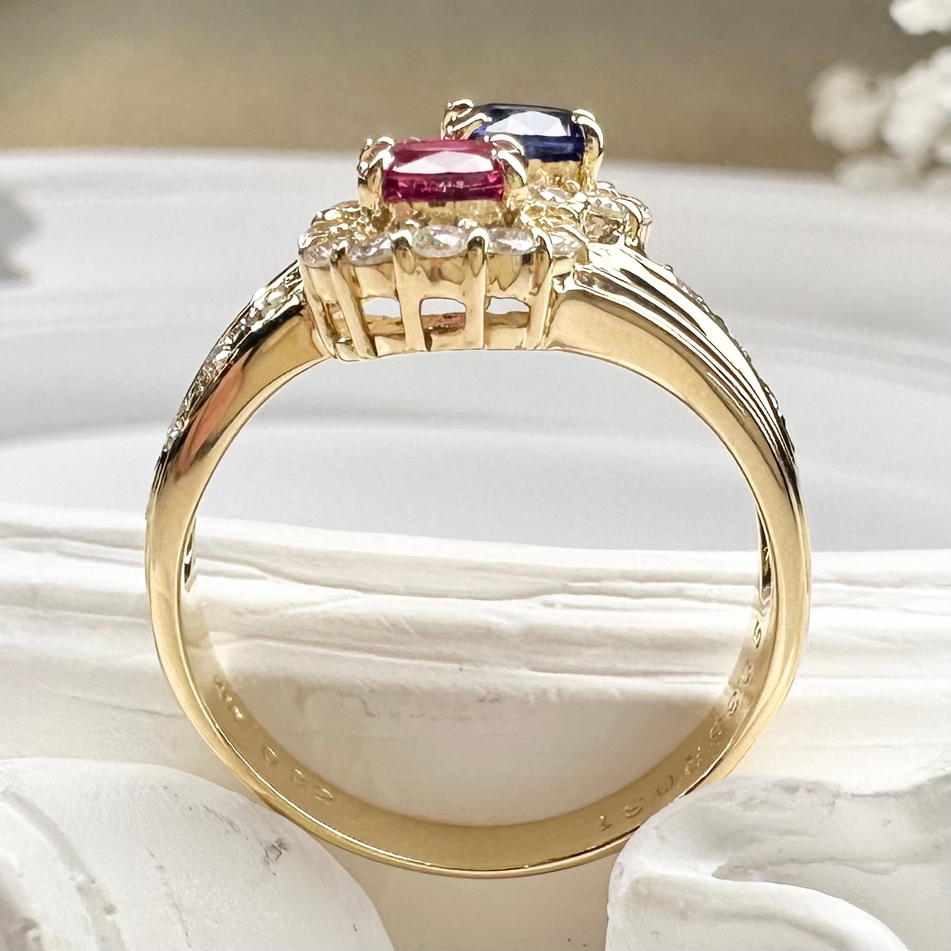 【K18】ルビー 0.31ct サファイア 0.35ct リング