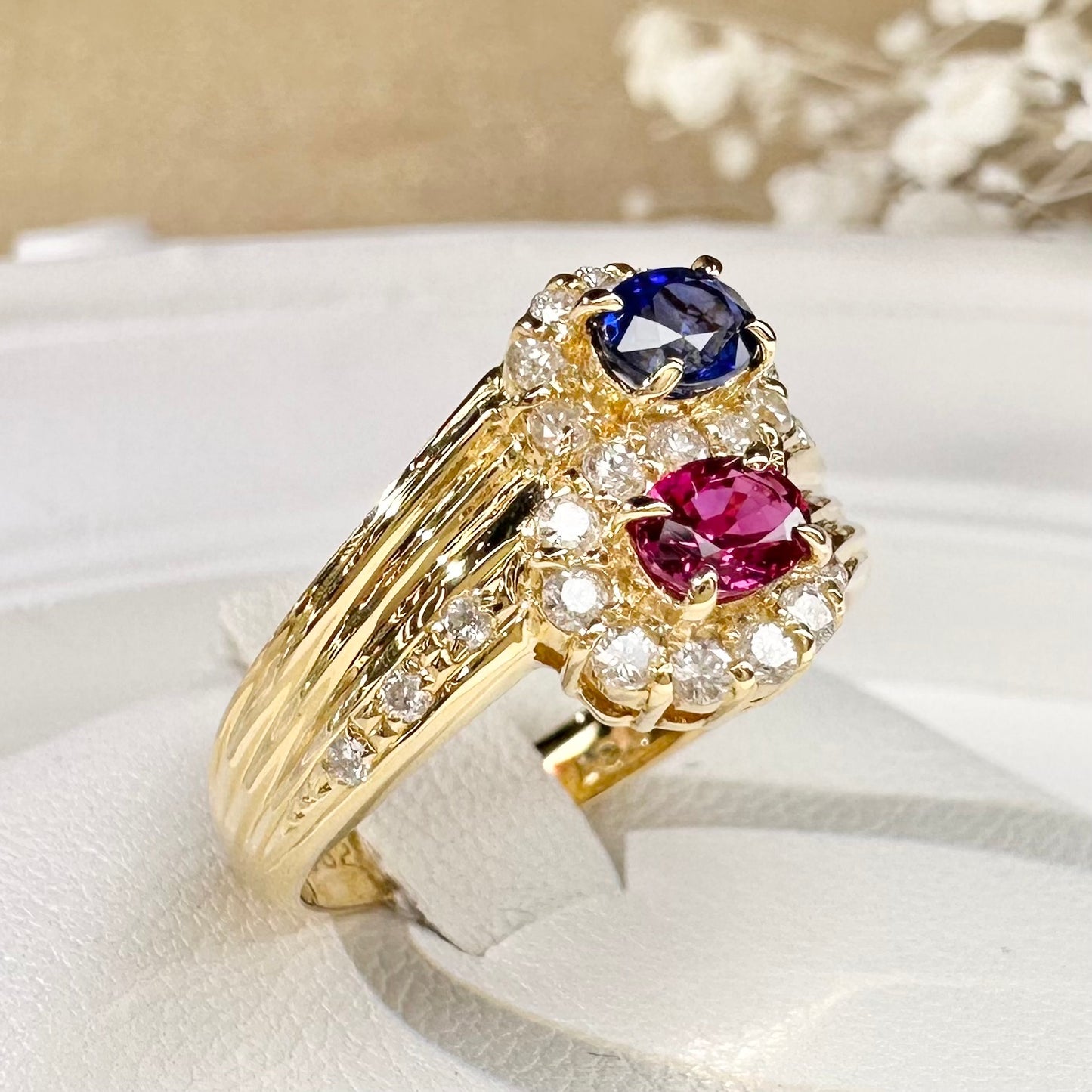【K18】ルビー 0.31ct サファイア 0.35ct リング