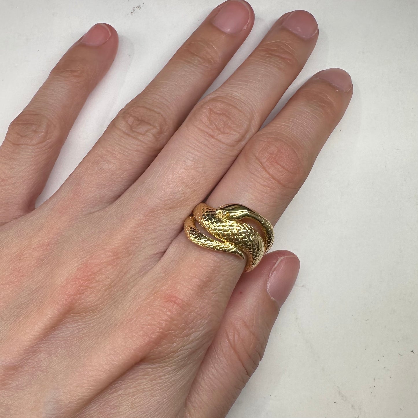 【K18】ダイヤモンド0.01ct リング スネークモチーフ