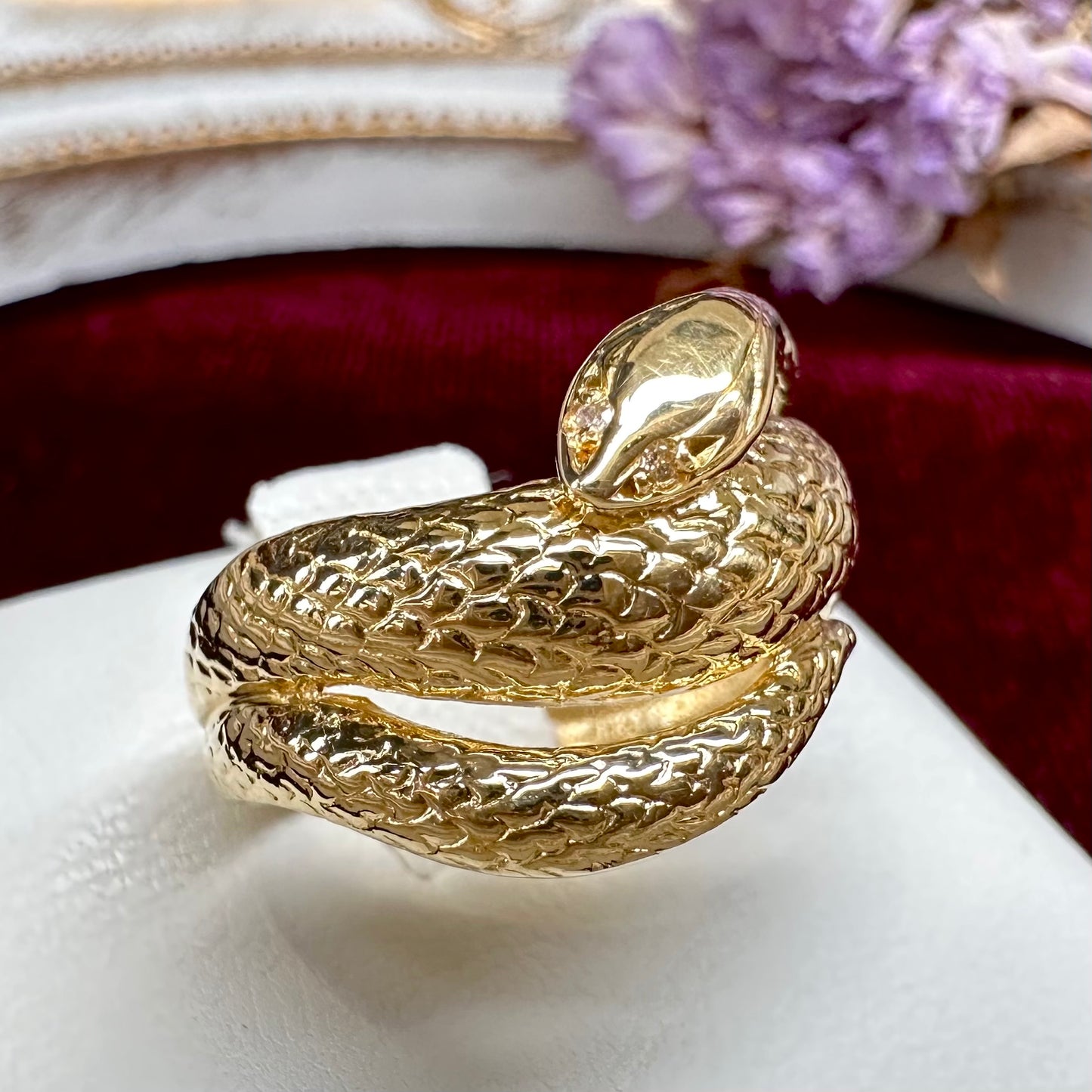 【K18】ダイヤモンド0.01ct リング スネークモチーフ