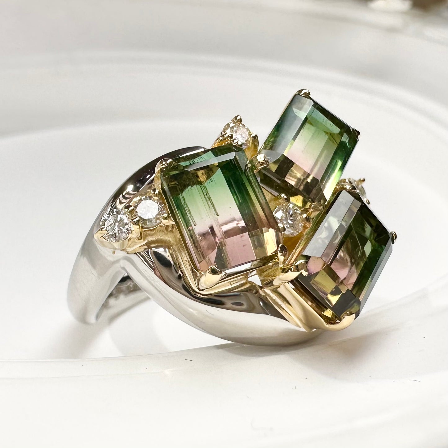 【美品】PT900/K18 トルマリン 4.65ct デザインリング