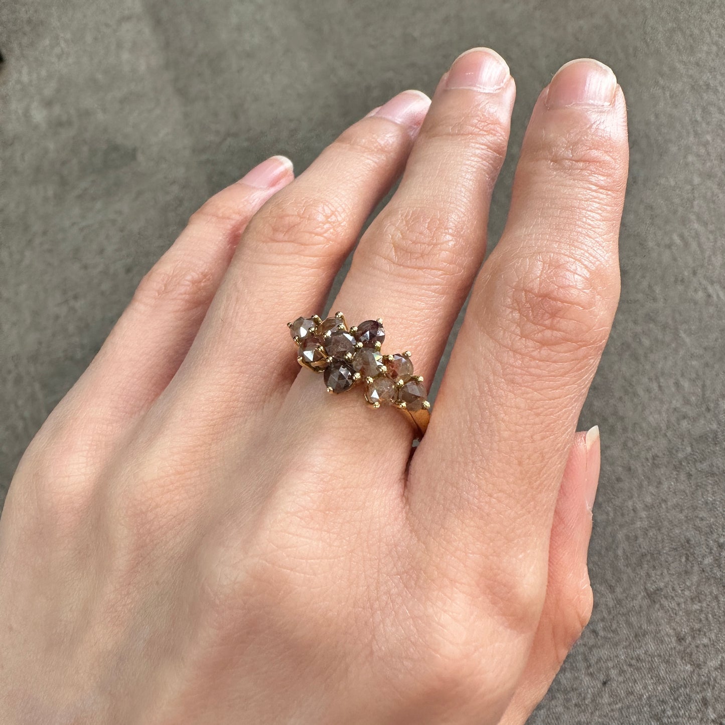 【K18】個性的天然ダイヤモンド1.90ct ローズカット　重ねつけ　リング