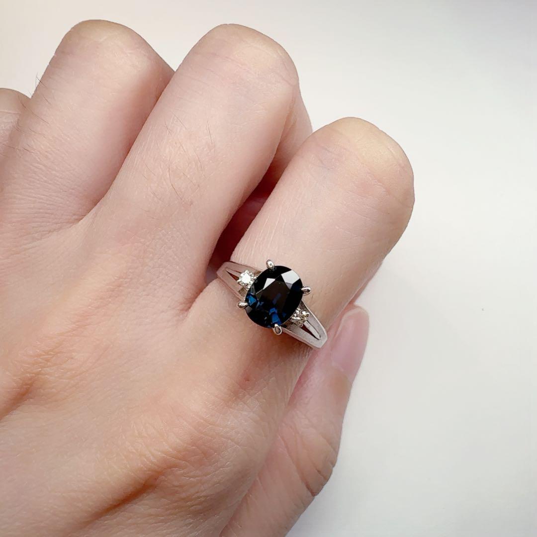 【美品】PT900 サファイア リング 1.10ct ダイヤ付き