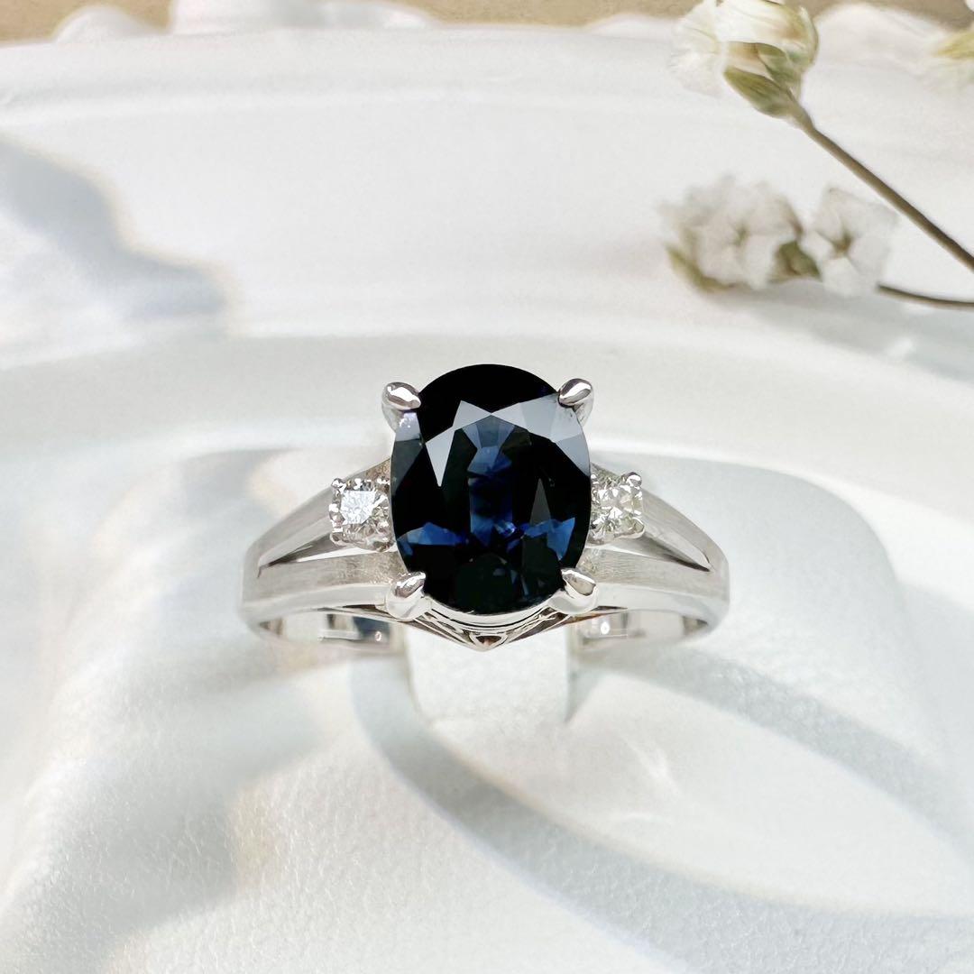 【美品】PT900 サファイア リング 1.10ct ダイヤ付き