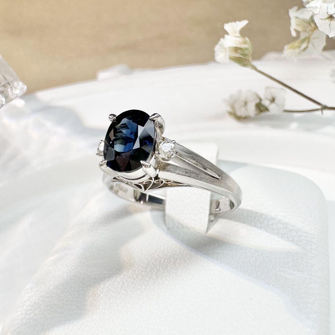 【美品】PT900 サファイア リング 1.10ct ダイヤ付き