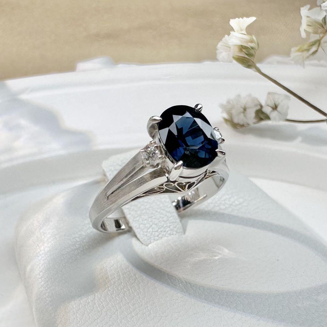 【美品】PT900 サファイア リング 1.10ct ダイヤ付き