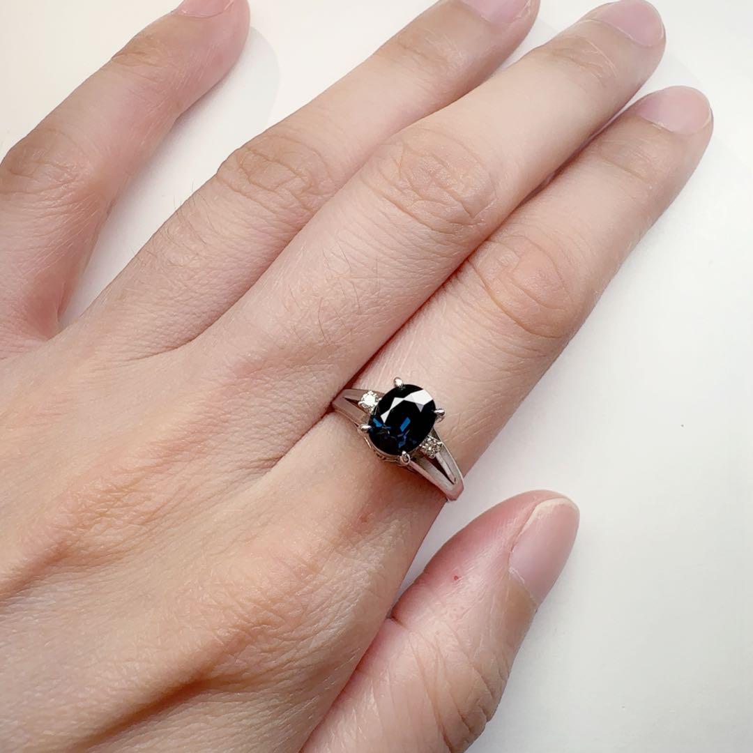 【美品】PT900 サファイア リング 1.10ct ダイヤ付き