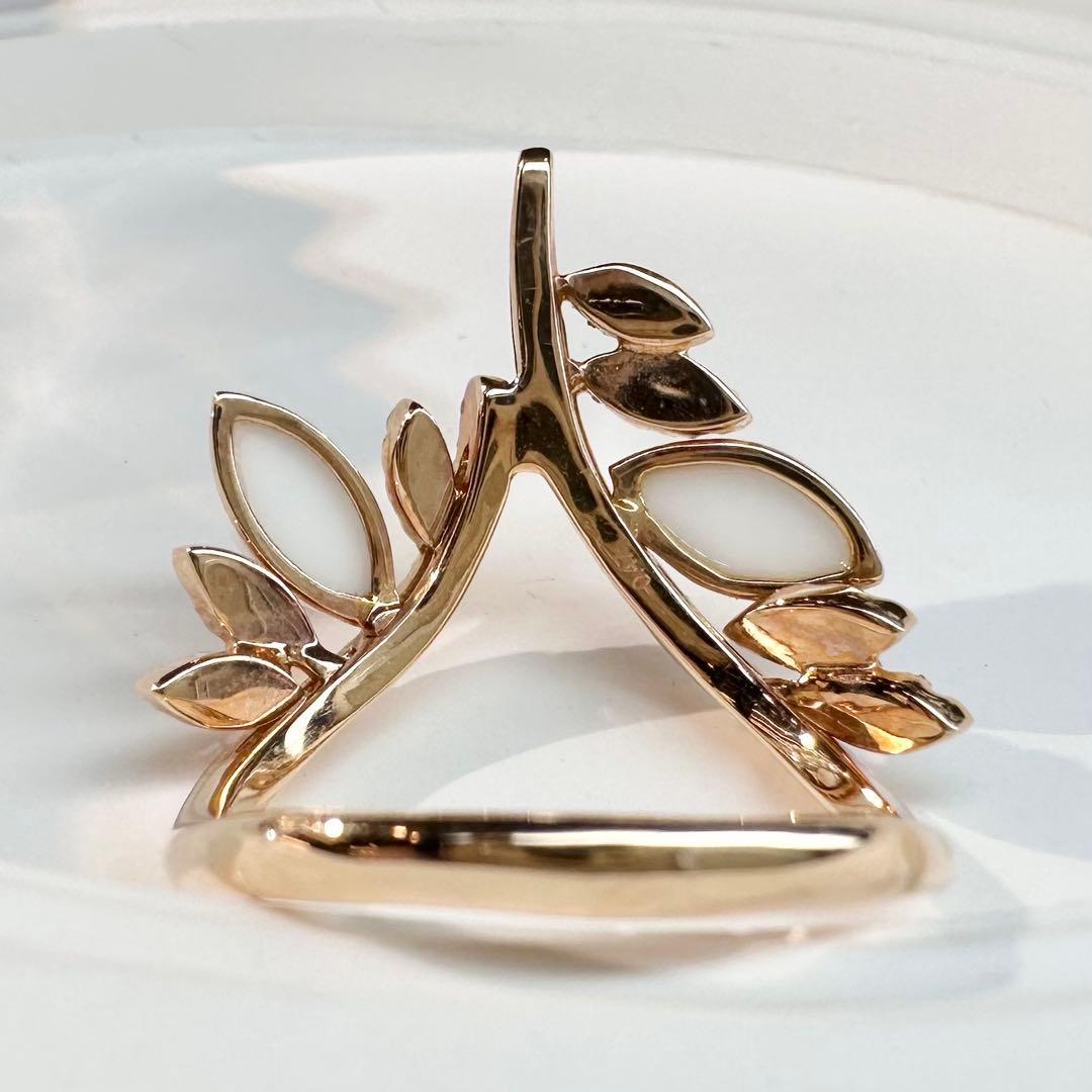 【K18】ホワイトカルセドニー ダイヤモンド リング