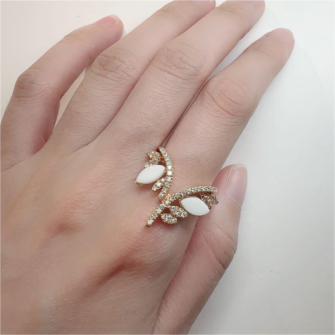 【K18】ホワイトカルセドニー ダイヤモンド リング