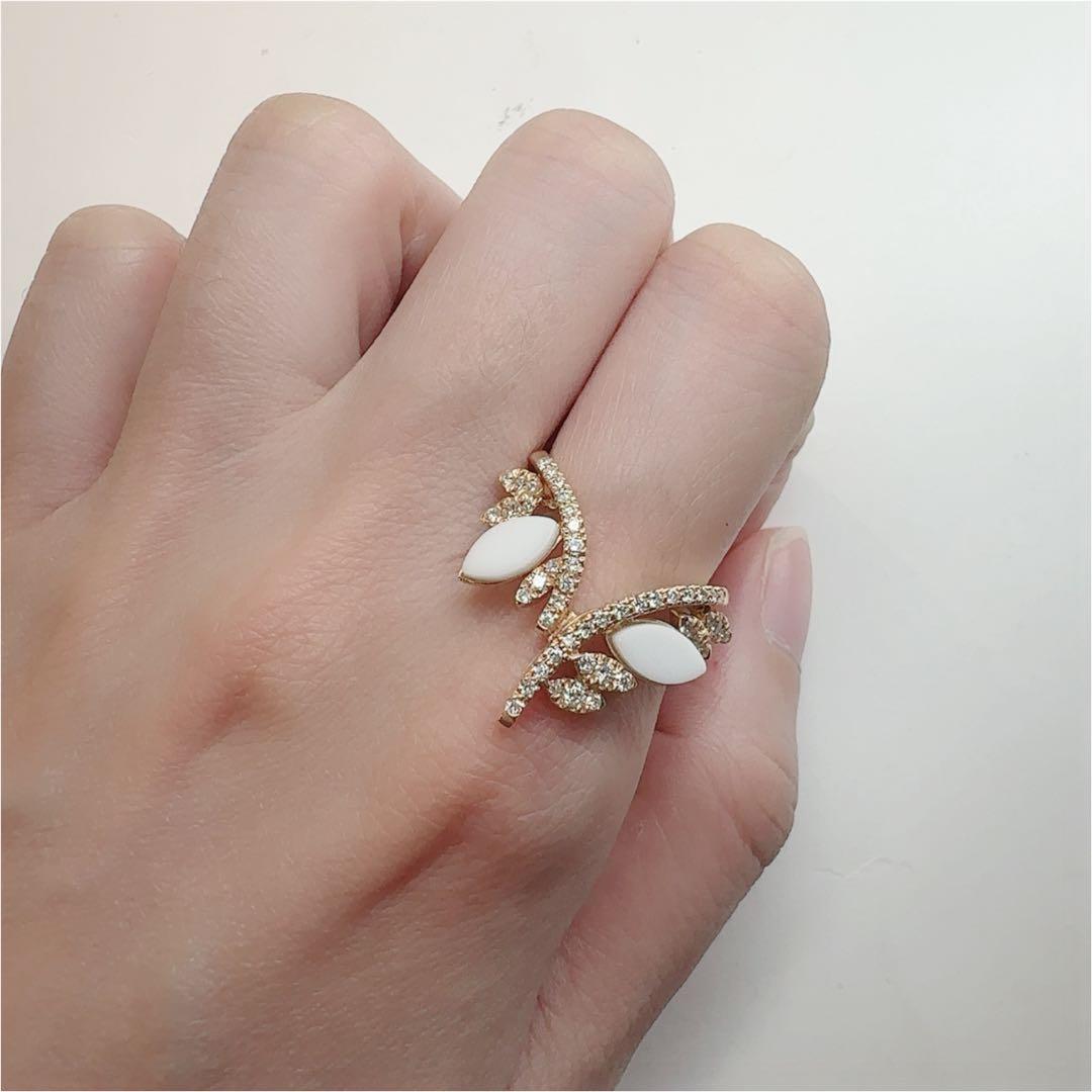 【K18】ホワイトカルセドニー ダイヤモンド リング