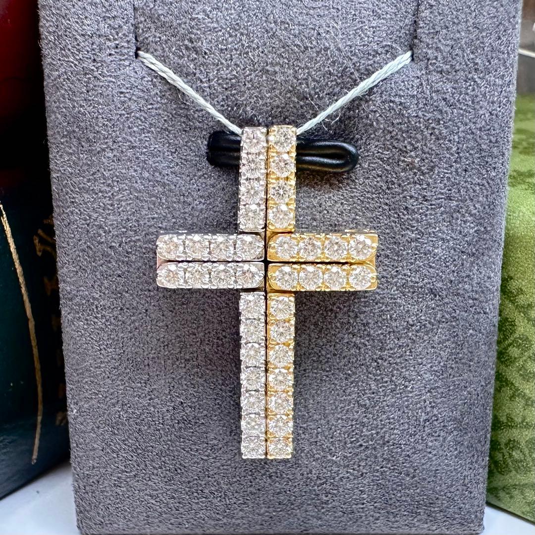 【K18】ダイヤモンド0.32ct*2 ペンダント 十字