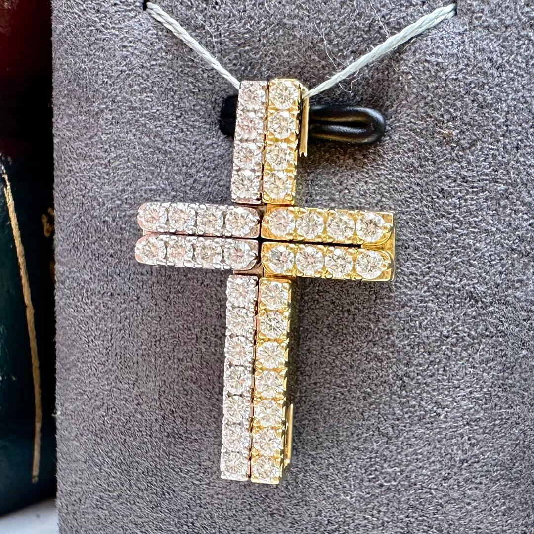 【K18】ダイヤモンド0.32ct*2 ペンダント 十字