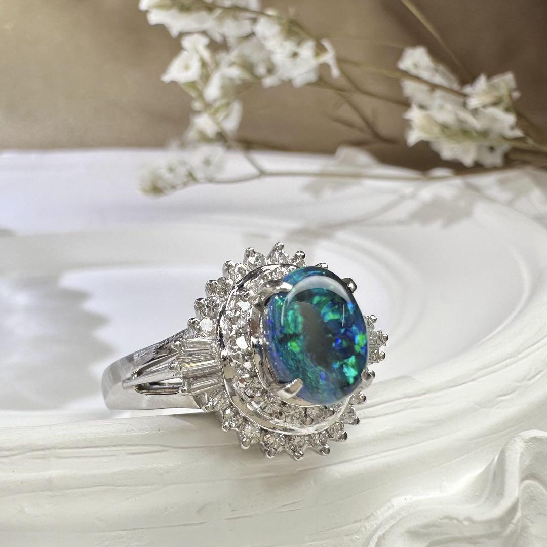 【美品】PT900 ブラックオパール 1.09ctリング ダイヤ巻き