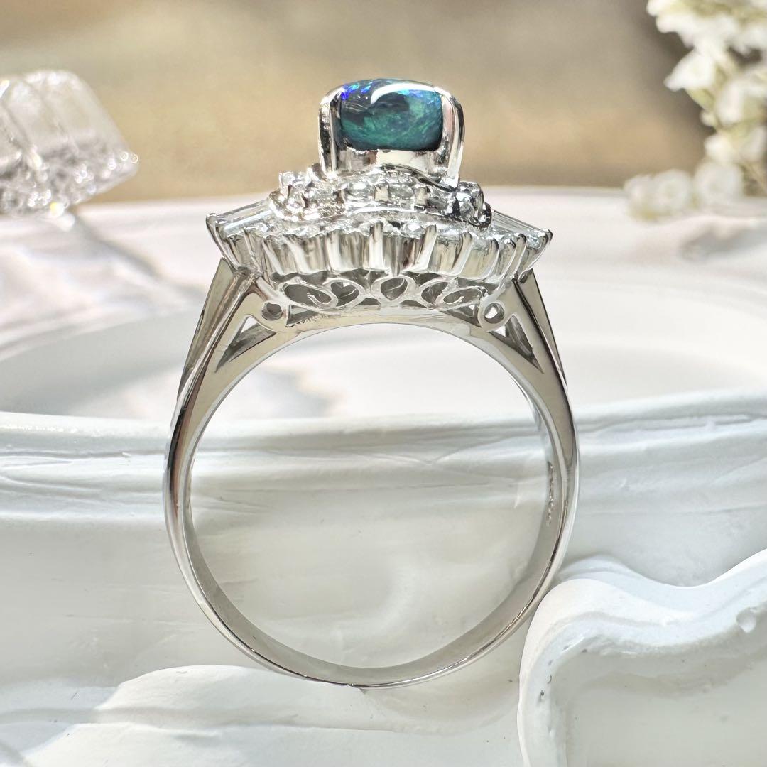 【美品】PT900 ブラックオパール 1.09ctリング ダイヤ巻き