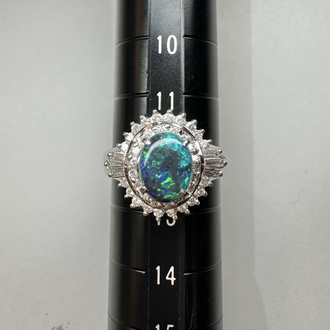 【美品】PT900 ブラックオパール 1.09ctリング ダイヤ巻き