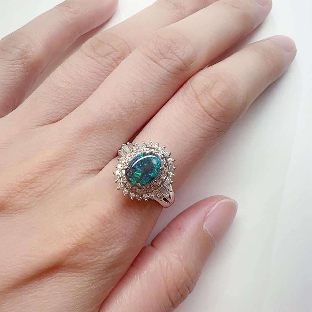 【美品】PT900 ブラックオパール 1.09ctリング ダイヤ巻き