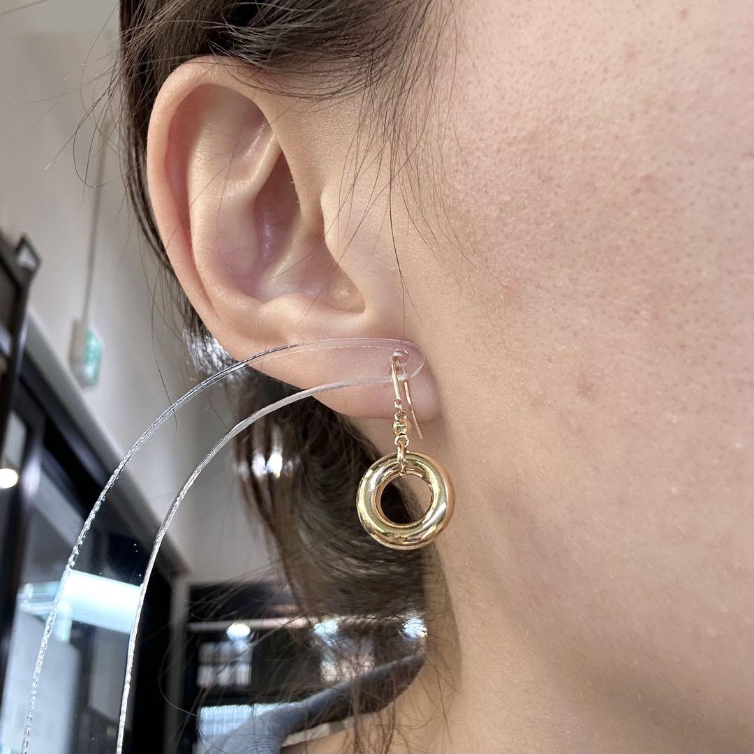 【K18】ダブルリング フックピアス ゴールド