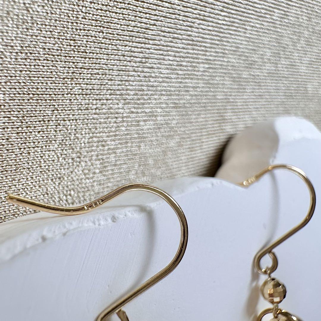 【K18】ダブルリング フックピアス ゴールド