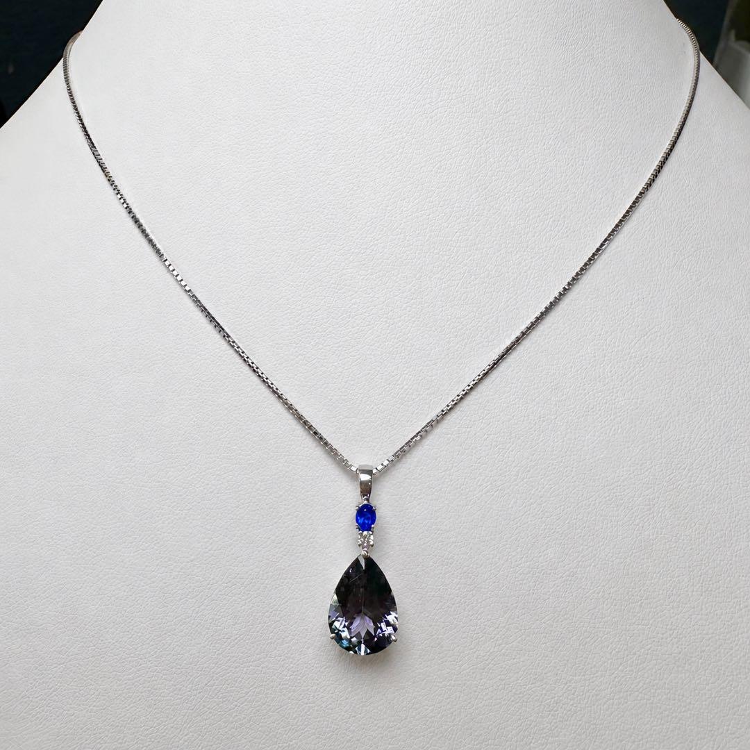 K18WG ペアシェイプ ゾイサイト ハウイナイト ネックレス 3.85ct