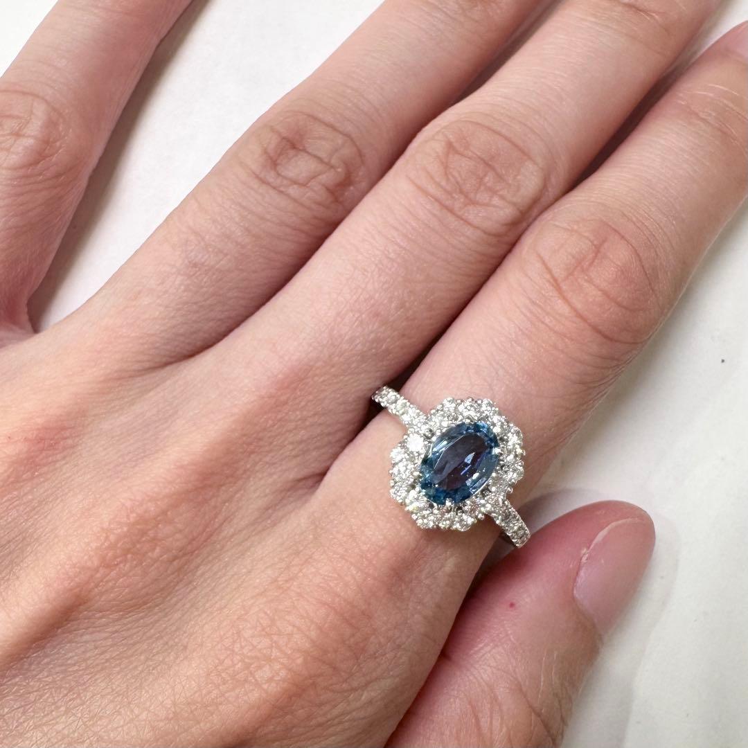PT950 アクアマリン0.88ct ダイヤモンドリング