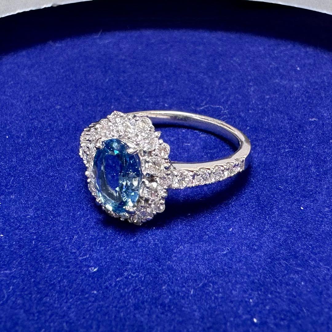 PT950 アクアマリン0.88ct ダイヤモンドリング