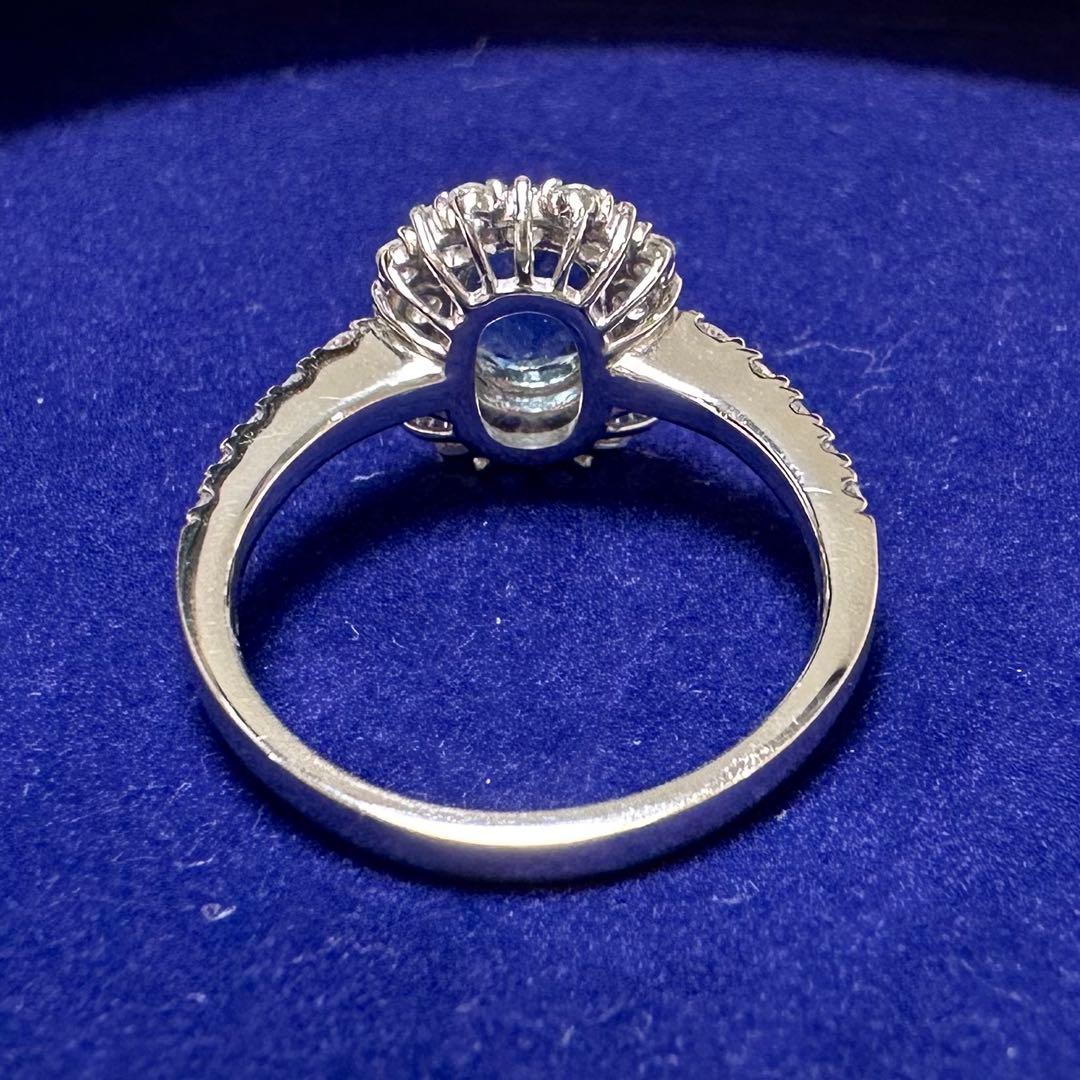 PT950 アクアマリン0.88ct ダイヤモンドリング