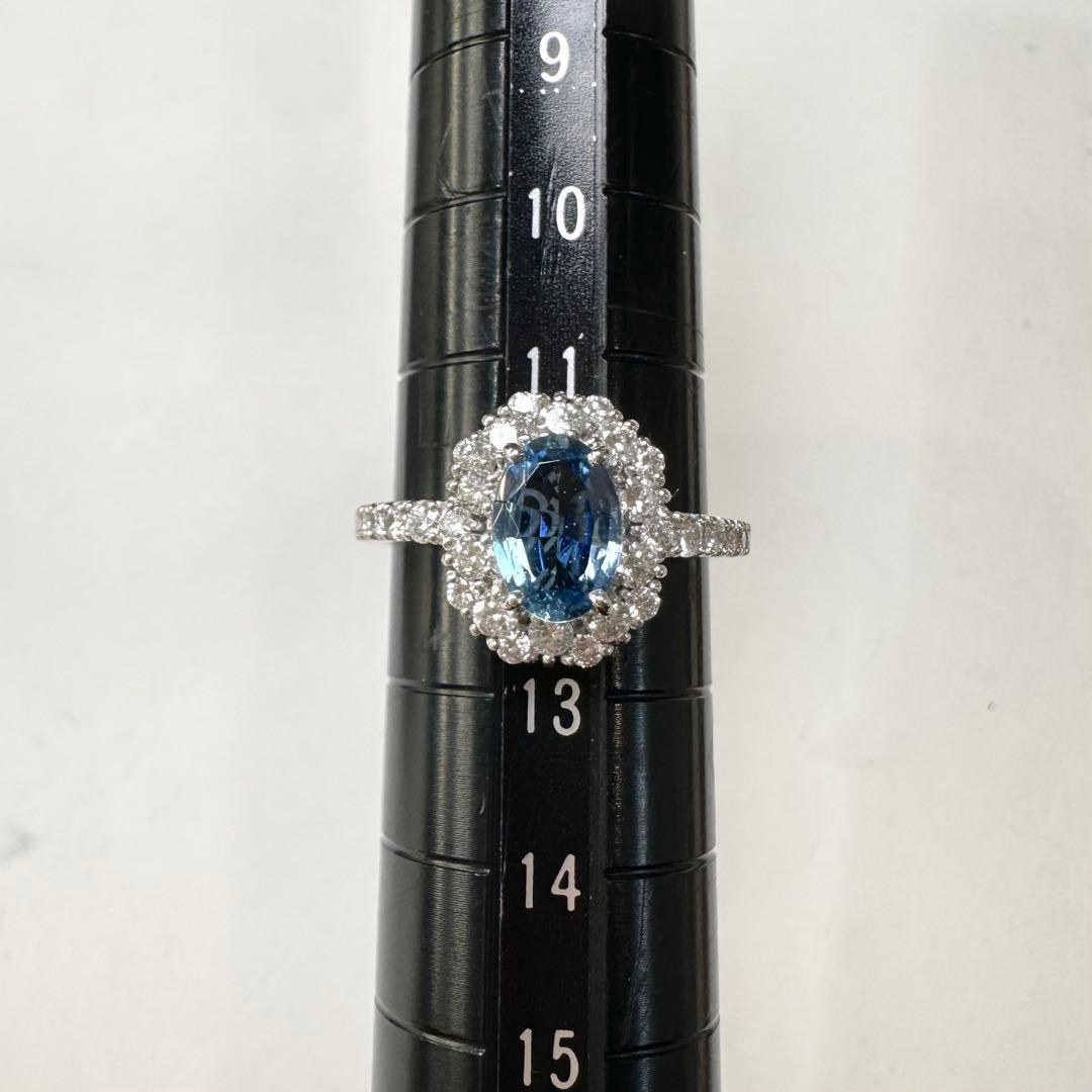 PT950 アクアマリン0.88ct ダイヤモンドリング
