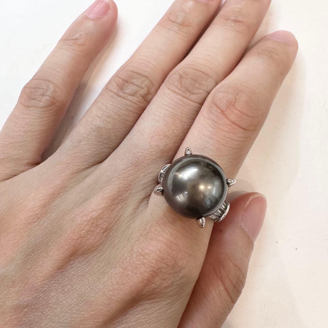 黒蝶真珠14mm ダイヤモンドリング PT900 パール プラチナ 指輪