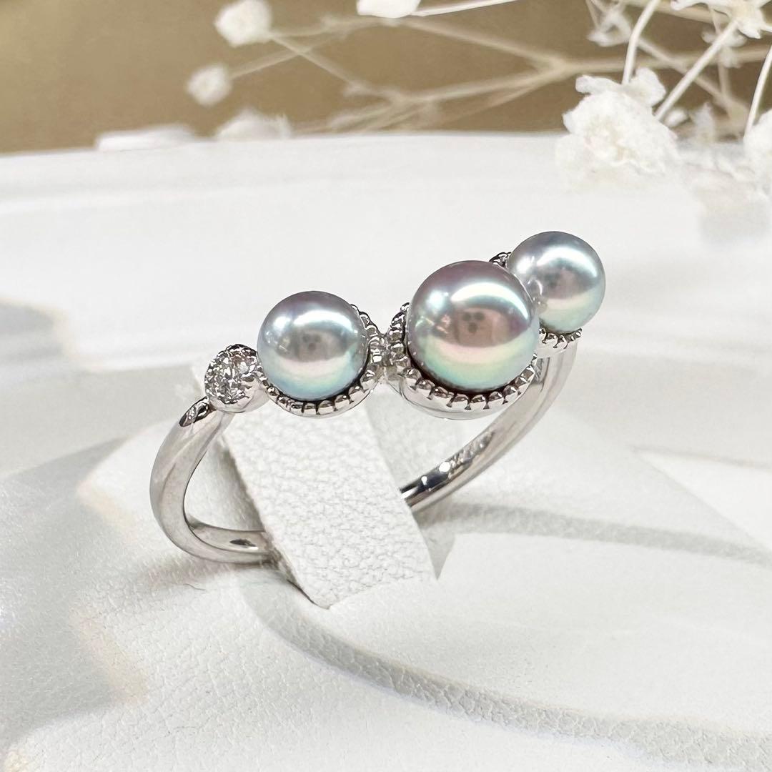 【美品】PT900 アコヤ真珠 3.5-4.5mm リング