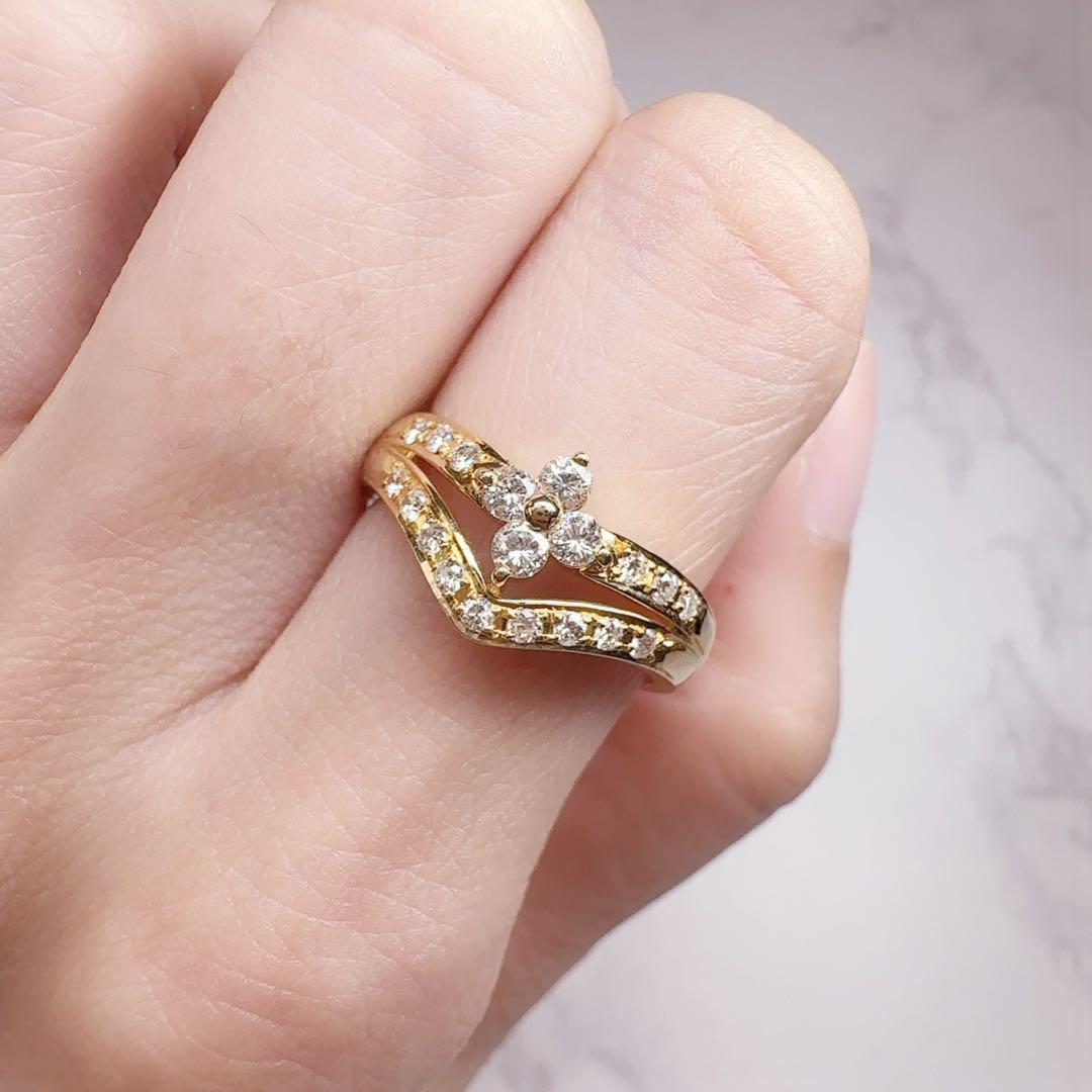 【K18】天然ダイヤモンド0.35ct　V字重ねつけデザイン