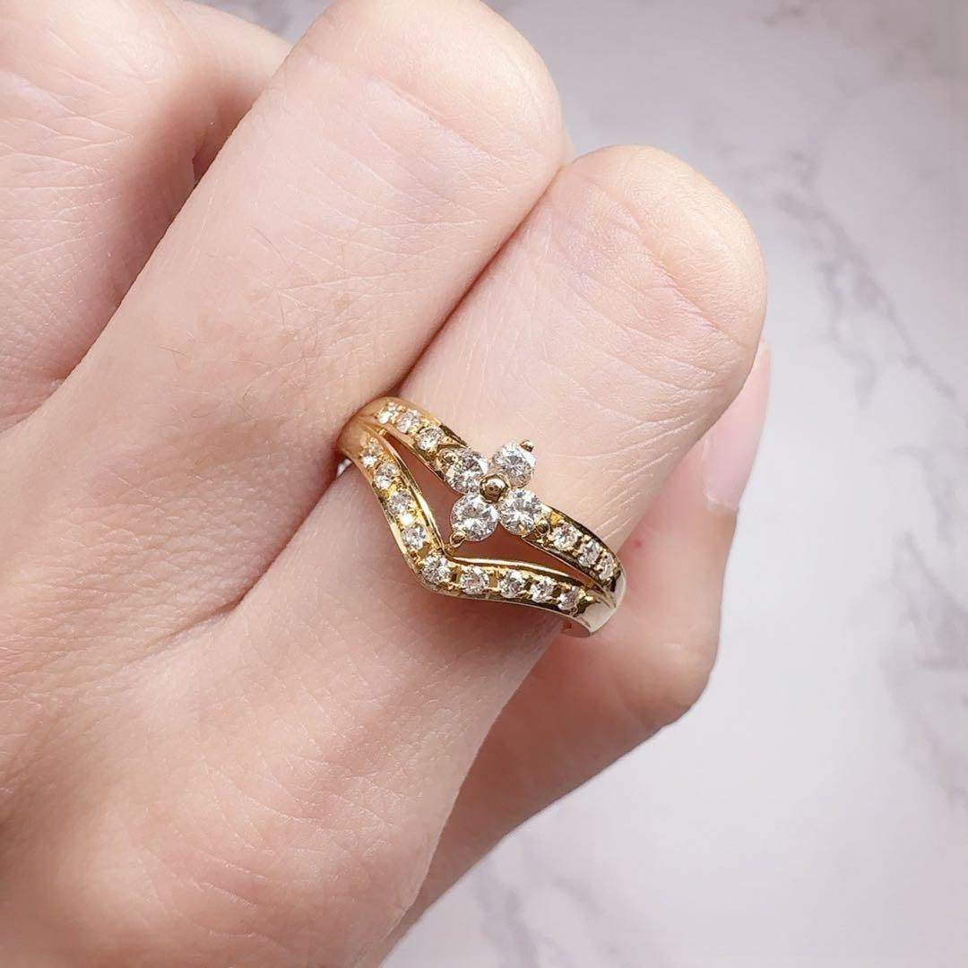 【K18】天然ダイヤモンド0.35ct　V字重ねつけデザイン