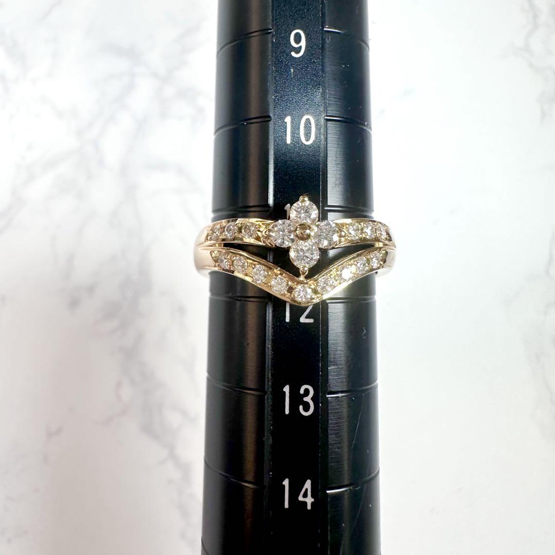 【K18】天然ダイヤモンド0.35ct　V字重ねつけデザイン