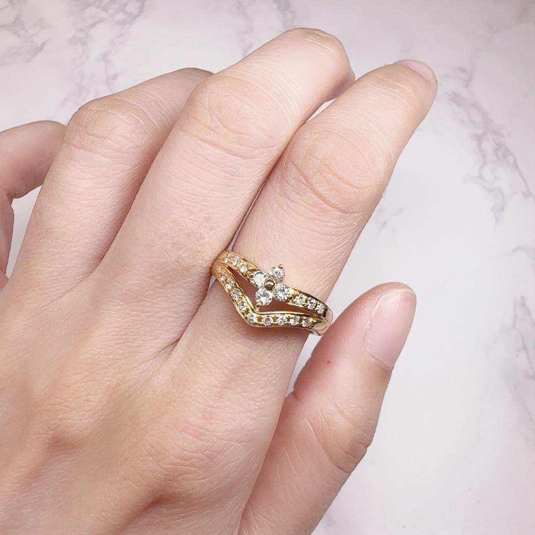 【K18】天然ダイヤモンド0.35ct　V字重ねつけデザイン