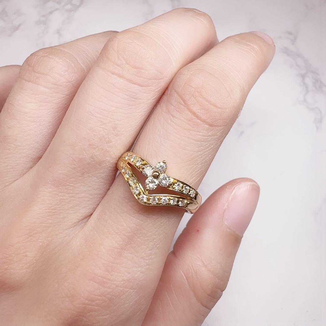 【K18】天然ダイヤモンド0.35ct　V字重ねつけデザイン