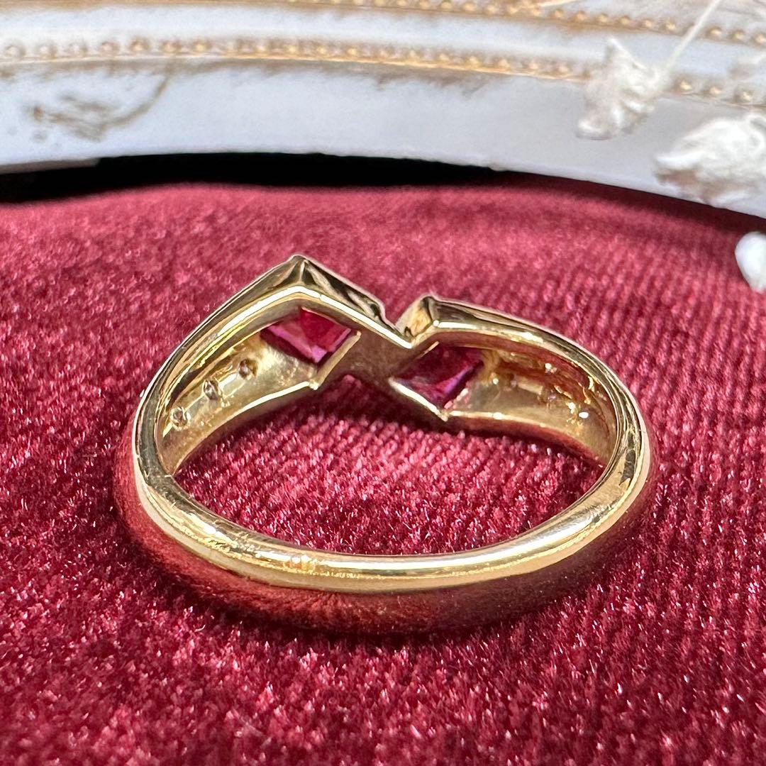 【K18】ルビー 1.07ct リング ツインストーン