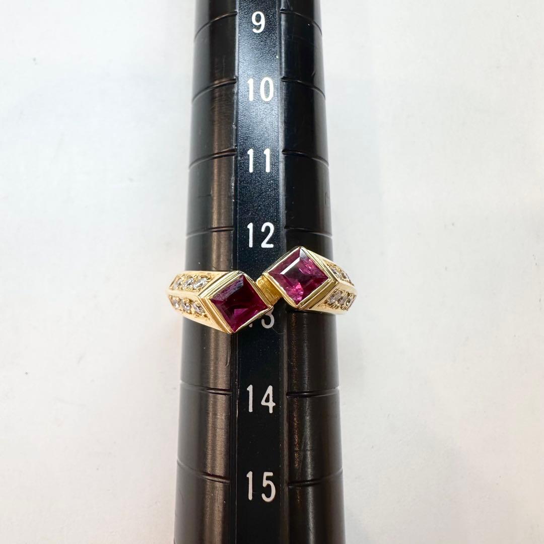 【K18】ルビー 1.07ct リング ツインストーン