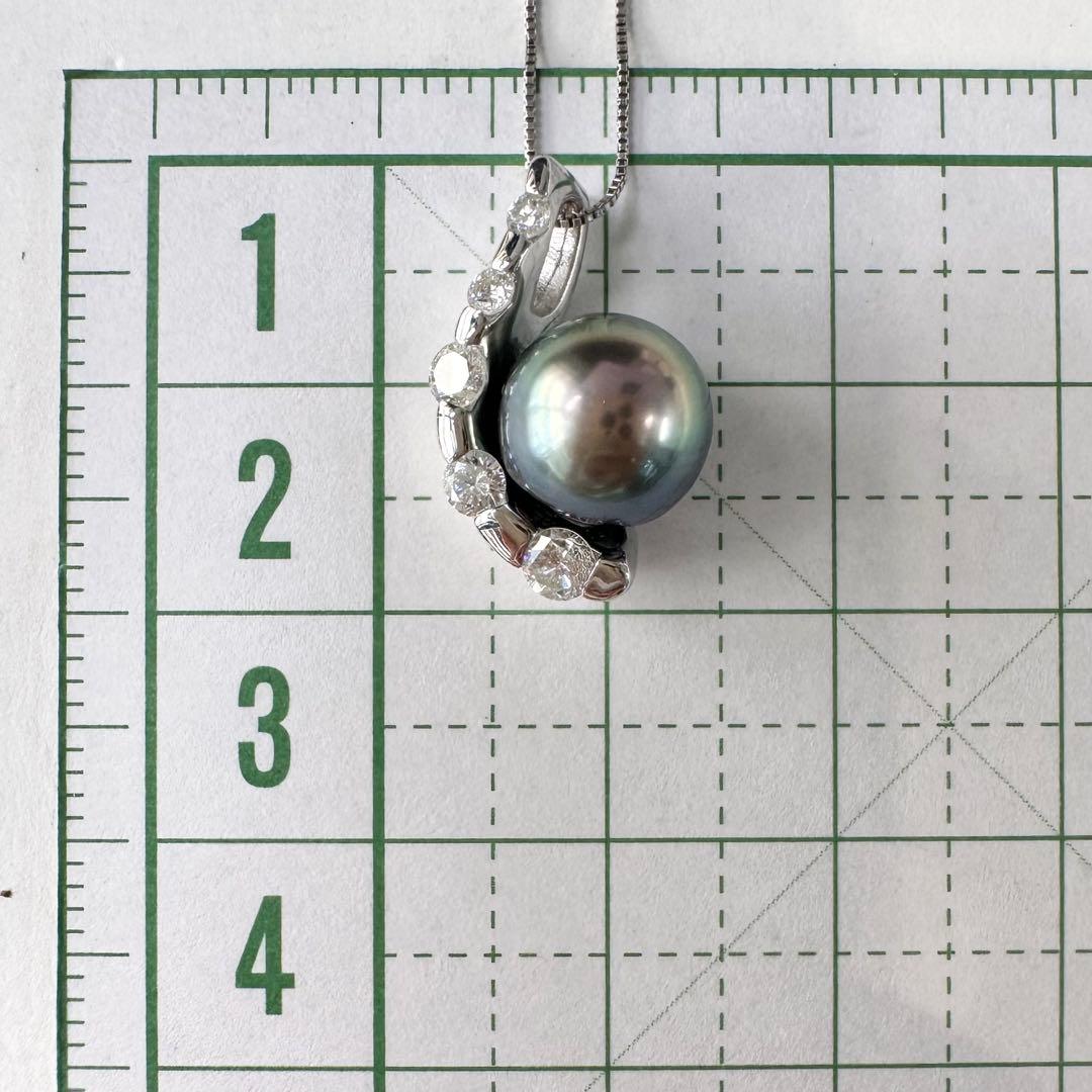K18WG/K14WG 黒蝶真珠 8.7mm ダイヤモンド ネックレス
