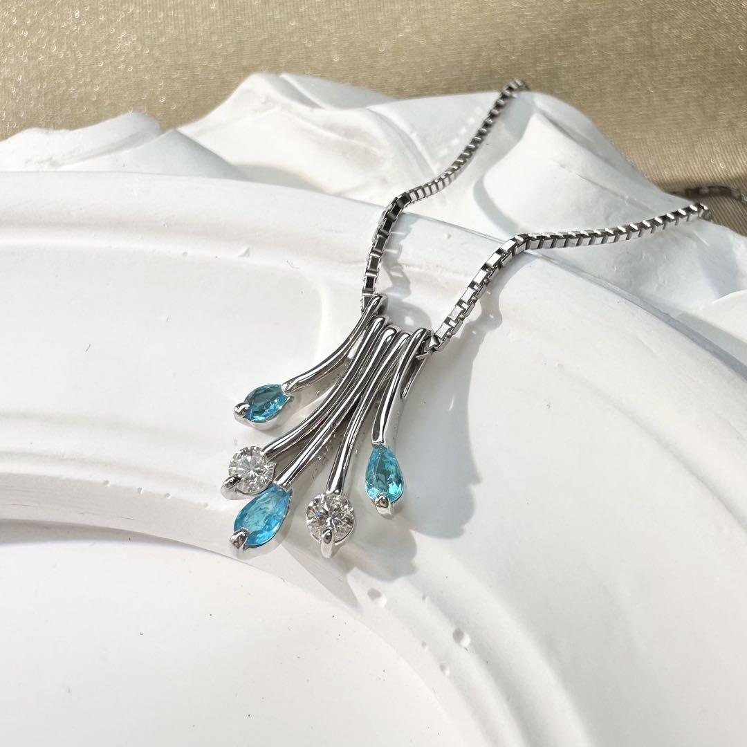 【美品】PT900 パライバトルマリン ネックレス 0.17ct ダイヤ